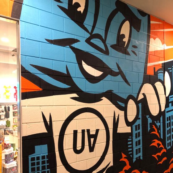 Industrial Dura CinderBlock 3 brick profile from DuraBric – retail fit-out with painted wall illustrations – Urban Attitude, Melbourne Central.