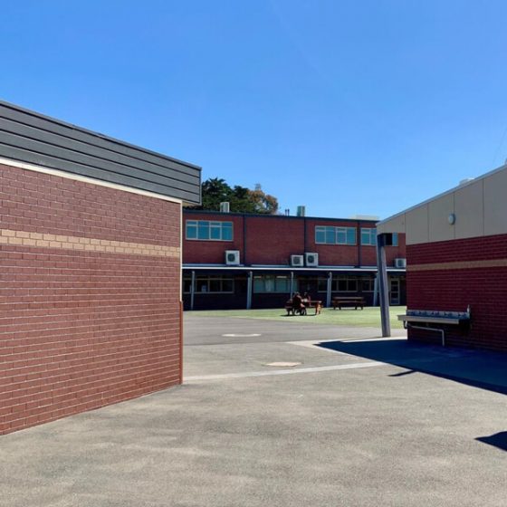 Dura Standard 214 brick profile, from DuraBric, used by Prostart Constructions for school building exterior walls. Painted finish.