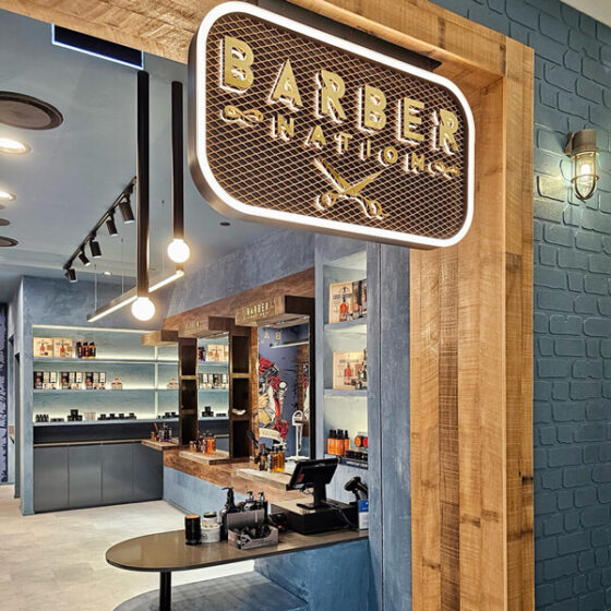 Barber Nation’s Innaloo fit out combines classic style with a bold modern blue to finish off their DuraBric Rustic brick exterior wall.